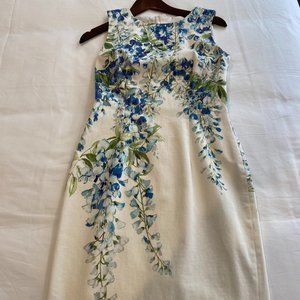 Cream and Blue Asymmetrical Embellished Midi Dress